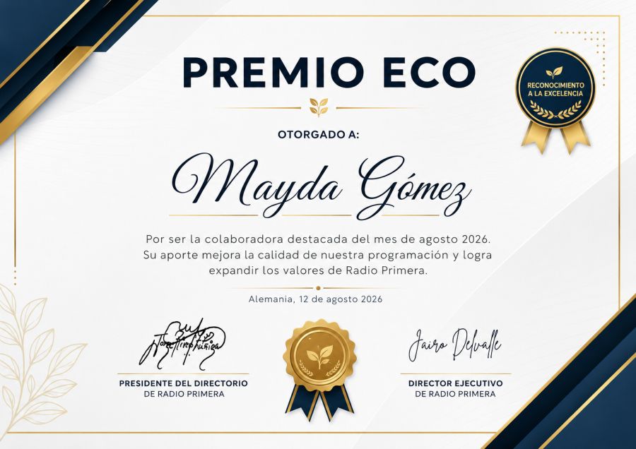 Certificado Premio Eco - Radio Primera